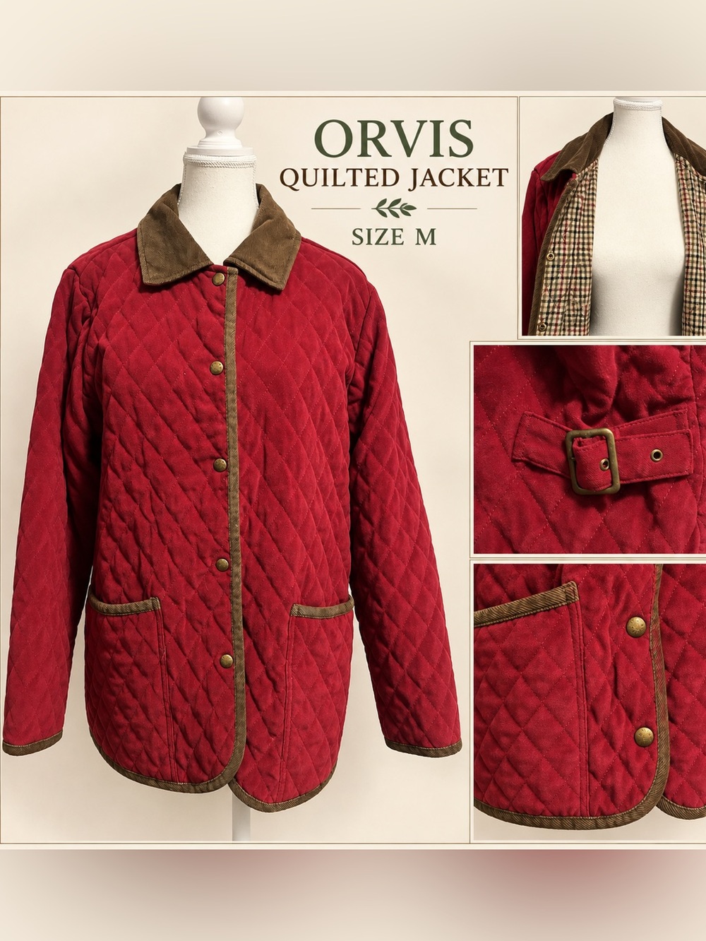 Orvis Quilted Jacket in Red with Brown Trim - Women’s